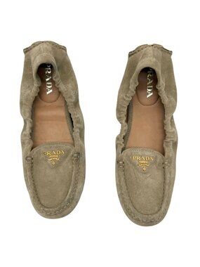Prada Beige Suede Scrunch Loafers - neutrals - Size 37